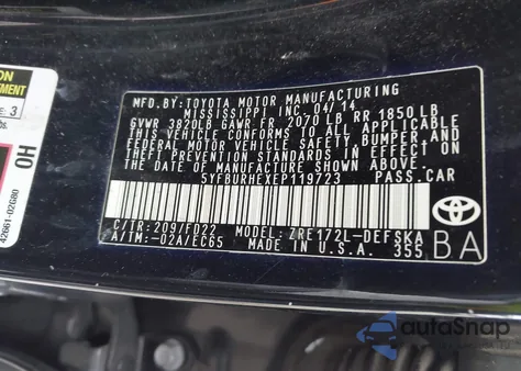 2014 Toyota Corolla S Plus from USA, damaged, VIN 5YFBURHEXEP119723